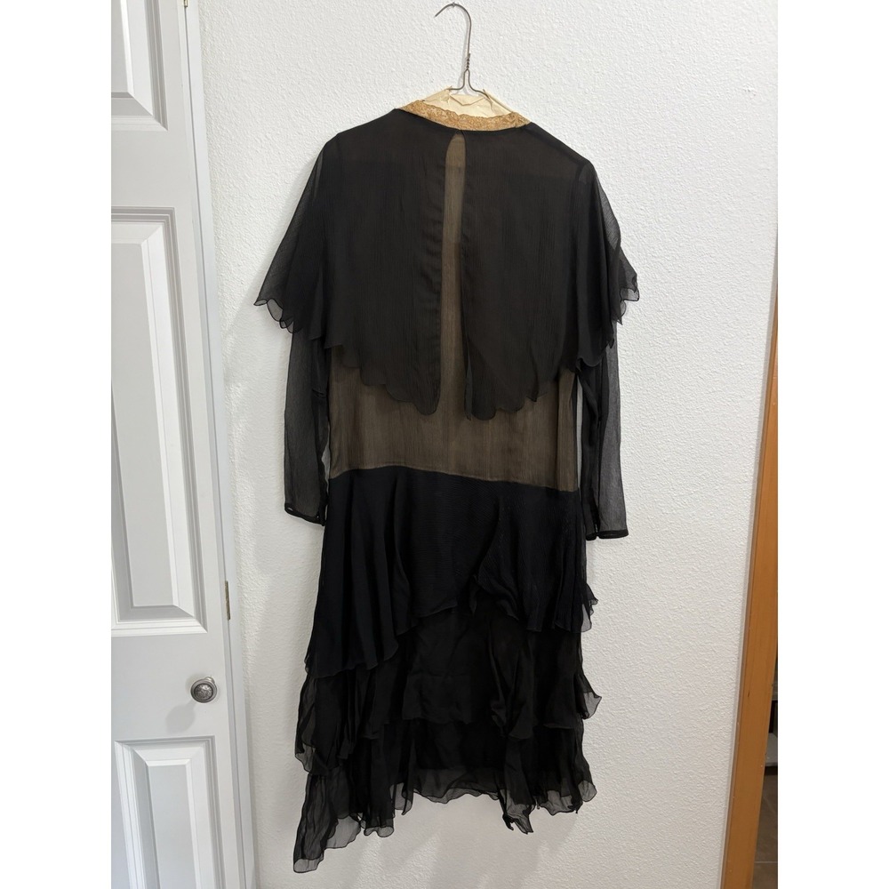 Black Ivory Lace Silk Mesh Sheer Beaded Late 1920s Flapper Dress Antique FLAWS - Picture 9 of 13